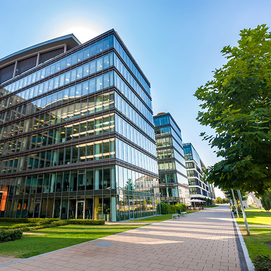 Exterior of office buildings made out of windows