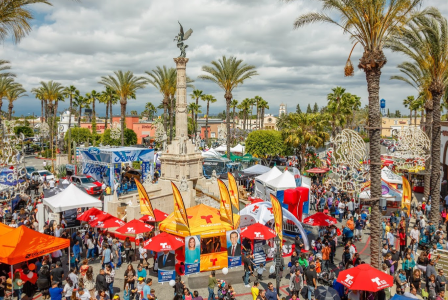 overhead view of Plaza Mexico outdoor market in Los Angeles