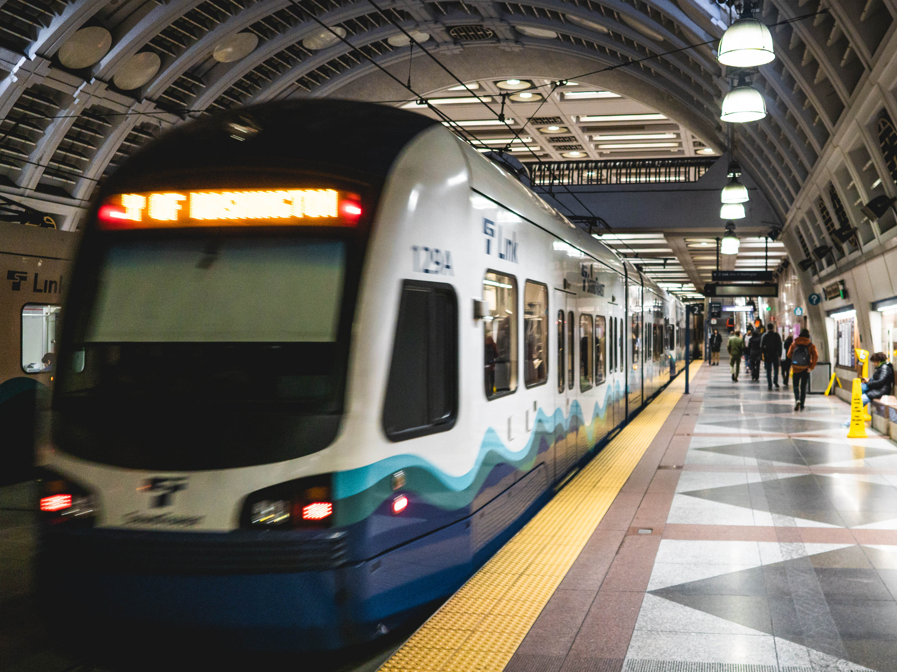 Seattle Sound Transit subway train at a station